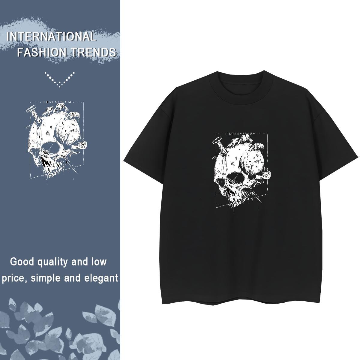 2024 Casual T Shirts Women 230g Cotton Comfortable Street Wear skull Couples T Shirts Lady Black Oversized Tshirts