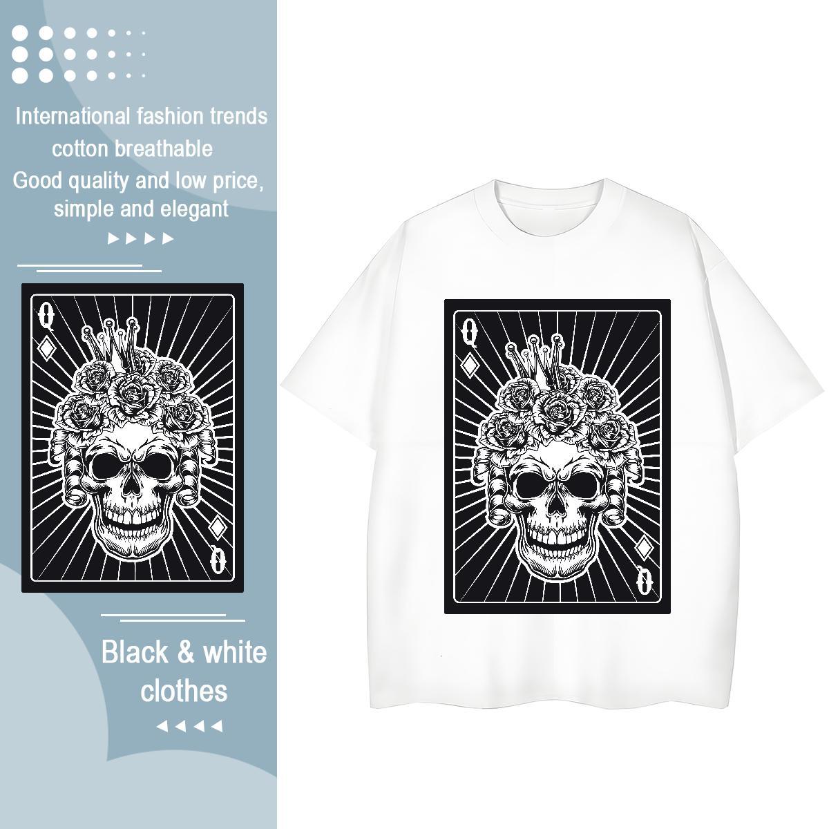 Fashion T-Shirts for Women 100% Cotton 230g Crew Neck Breathable Street skull Woman Tshirt Female Plus Size Cartoon Top Shirts