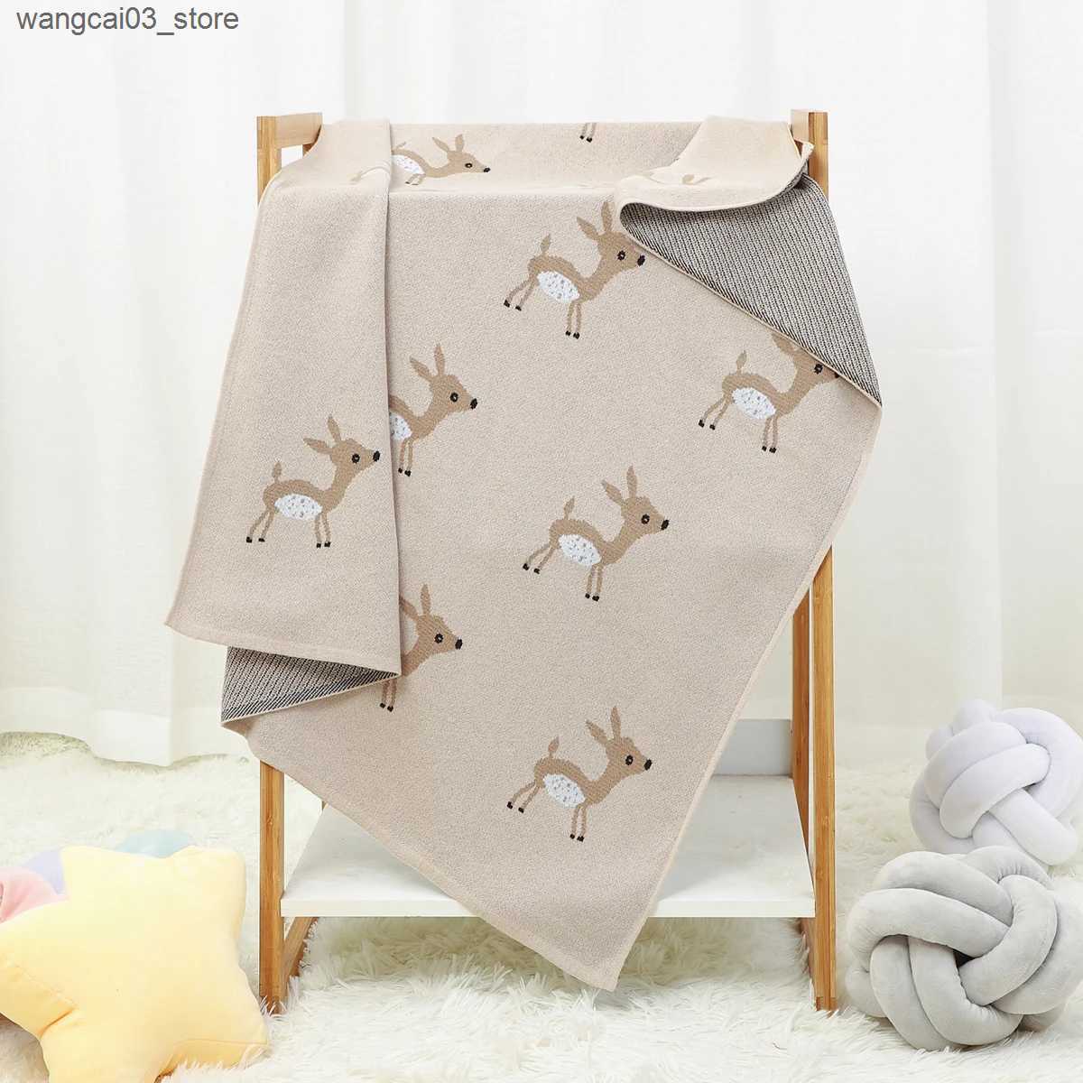 Blankets Swaddling Cute Deer Knit Baby Blanket Super Soft Newborn Girl Boy Stroller Wrap Swaddle Cotton Knitted Toddler Gifts Infant Crib Quilts L2409