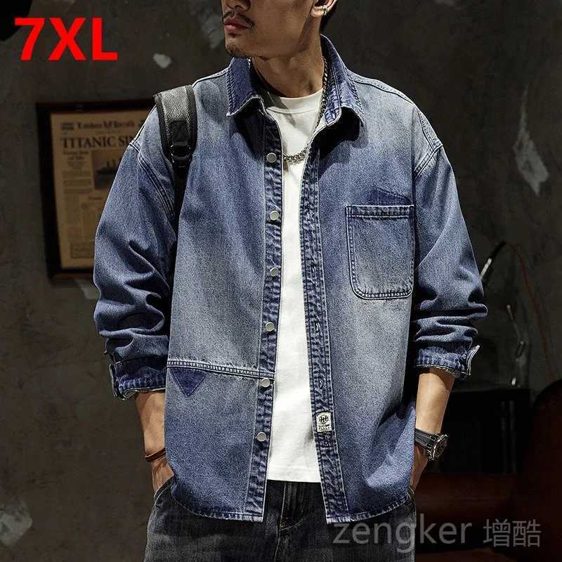 Spring and autumn denim jacket mens plus size loose top plus size mens jacket tide 7XL 6XL 5XL denim jacket W241011