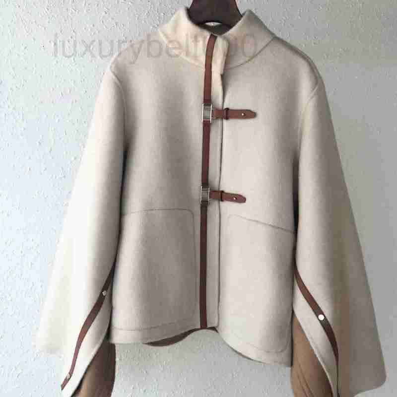 Women's Cape Designer 2024 autumn and winter temperament double-sided cashmere coat sheepskin contrasting color women's woolen cloak coat women 43WS