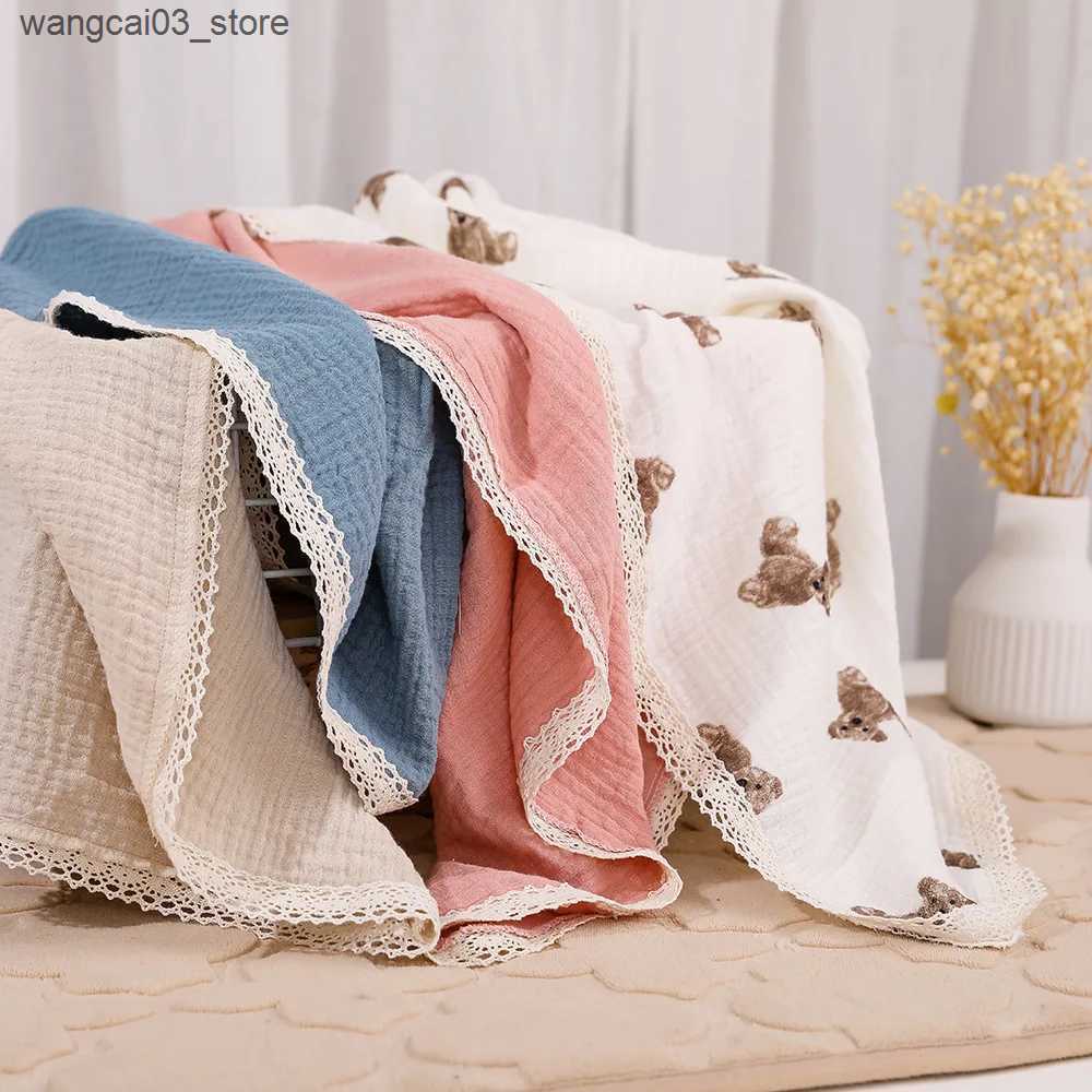 Blankets Swaddling New Baby Cotton Muslin Tassels Swaddle Print Newborn Wrap Receiving Blanket Sleeping Blanket Diapers Baby Bath Towel 100x120cm L240
