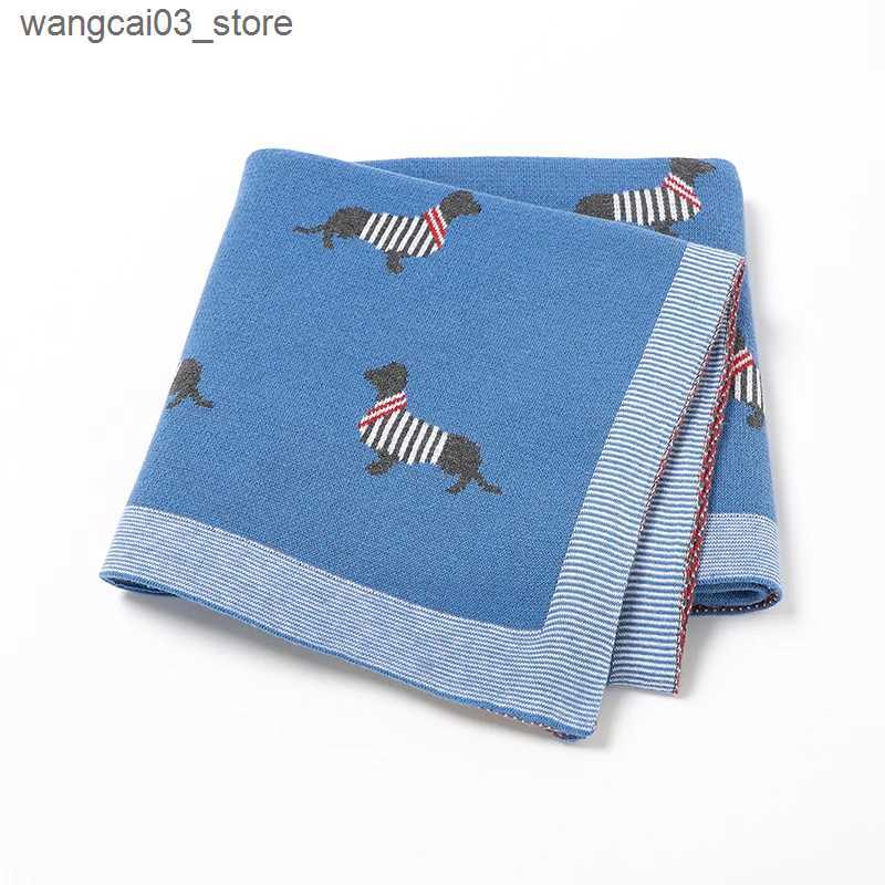 Blankets Swaddling Baby Blanket 100%Cotton Knit Super Soft Newborn Girls Boys Bedding Quilt Cute Cartoon Dachshund Infant Stroller Swaddle 100*80CM L2
