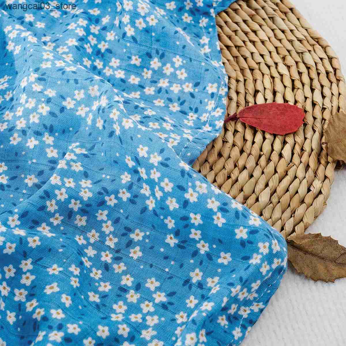 Blankets Swaddling HappyFlute New Printing 120x110CM Muslin Cotton Fiber Baby Swaddle Newborn Blanket Baby Infant Wrap L240910