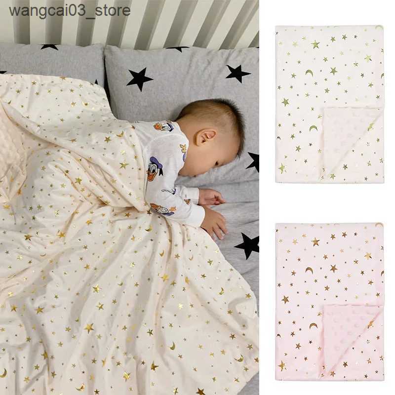 Blankets Swaddling 75*120CM Baby Toddler Minky Blankets Moon Star Fleece Quilt Soft Children Blanket Swaddle Cover Quilts Bedding L240910