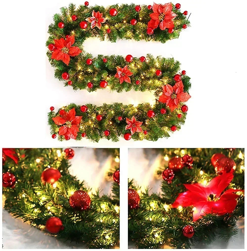 Christmas LED Rattan Garland Decorative Staircase Fireplace Christmas Decoration Xmas Tree Rattan Banner Home Stair Pendant 241007