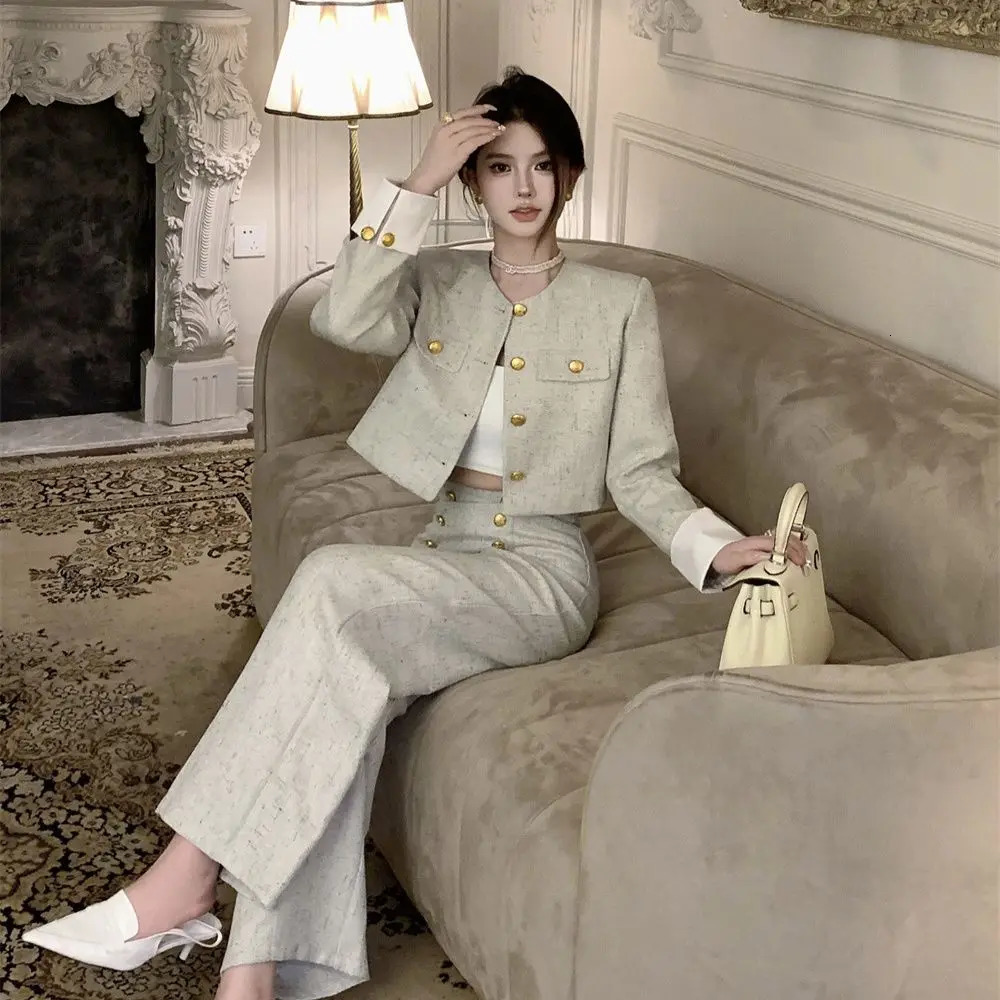 High class suit Womens clothing Autumn perfume short coat High waist pants two-piece womens suit 241010
