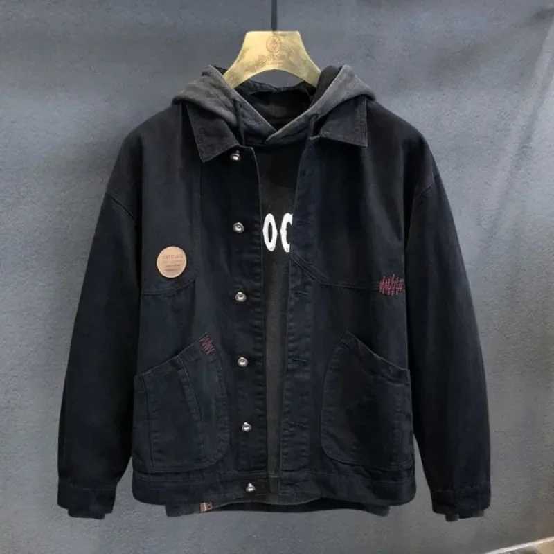 Mens denim jacket aesthetic brown denim jacket retro mens wide shoulder affordable price high-quality winter jacket W241011