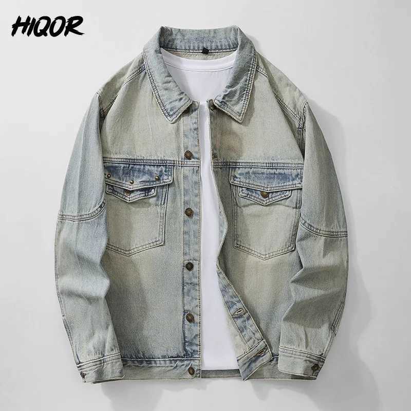 HIQOR autumn mens retro denim jacket fashionable motorcycle jacket mens jacket high-quality mens bag jeans jacket W241011