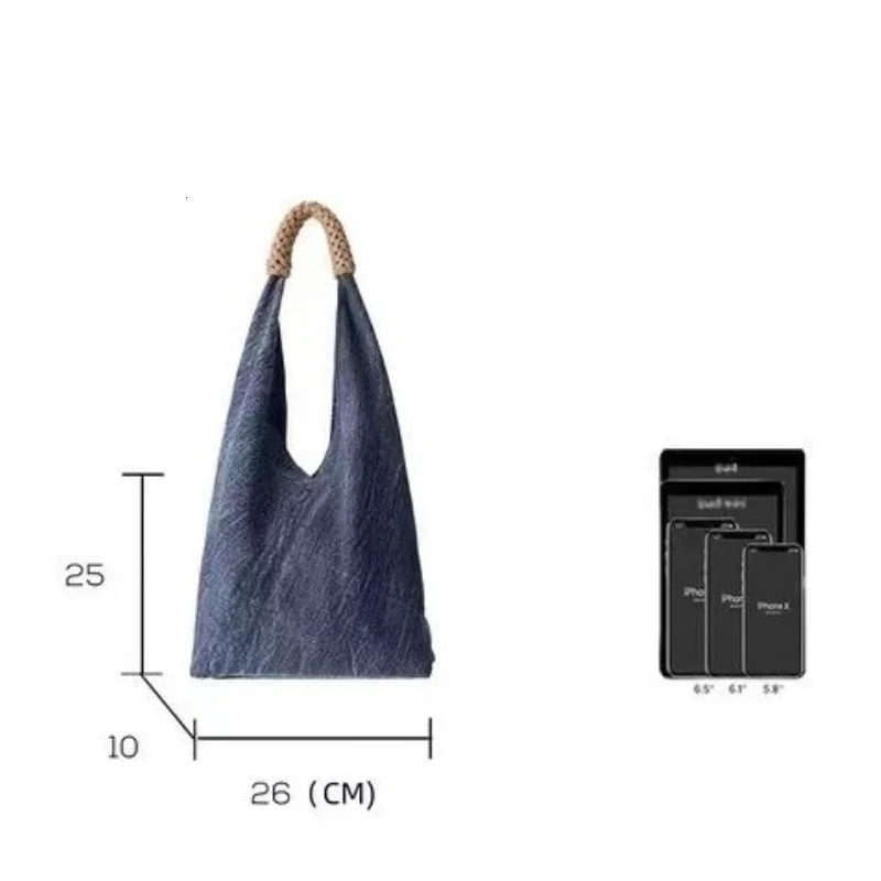 Home>Products>Fashion Shoulder Bag> denim canvas bag>Korean Axillary bag>Casual retro version>Womens texture niche cross body bag 24