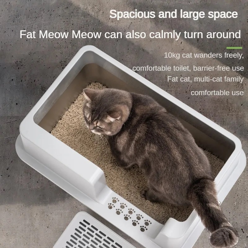Pet Extra Large Stainless Steel Cat Litter Box with High Wall Enclosure Non-Stick Leak Proof Easy to Clean For Comfortable Use