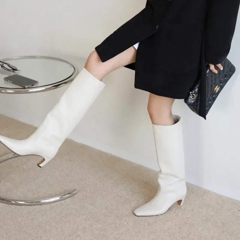 women designer shoes women's single knee boots jozhamba made of genuine leather wide ankle high heels size 3443 autumn/winter 2025