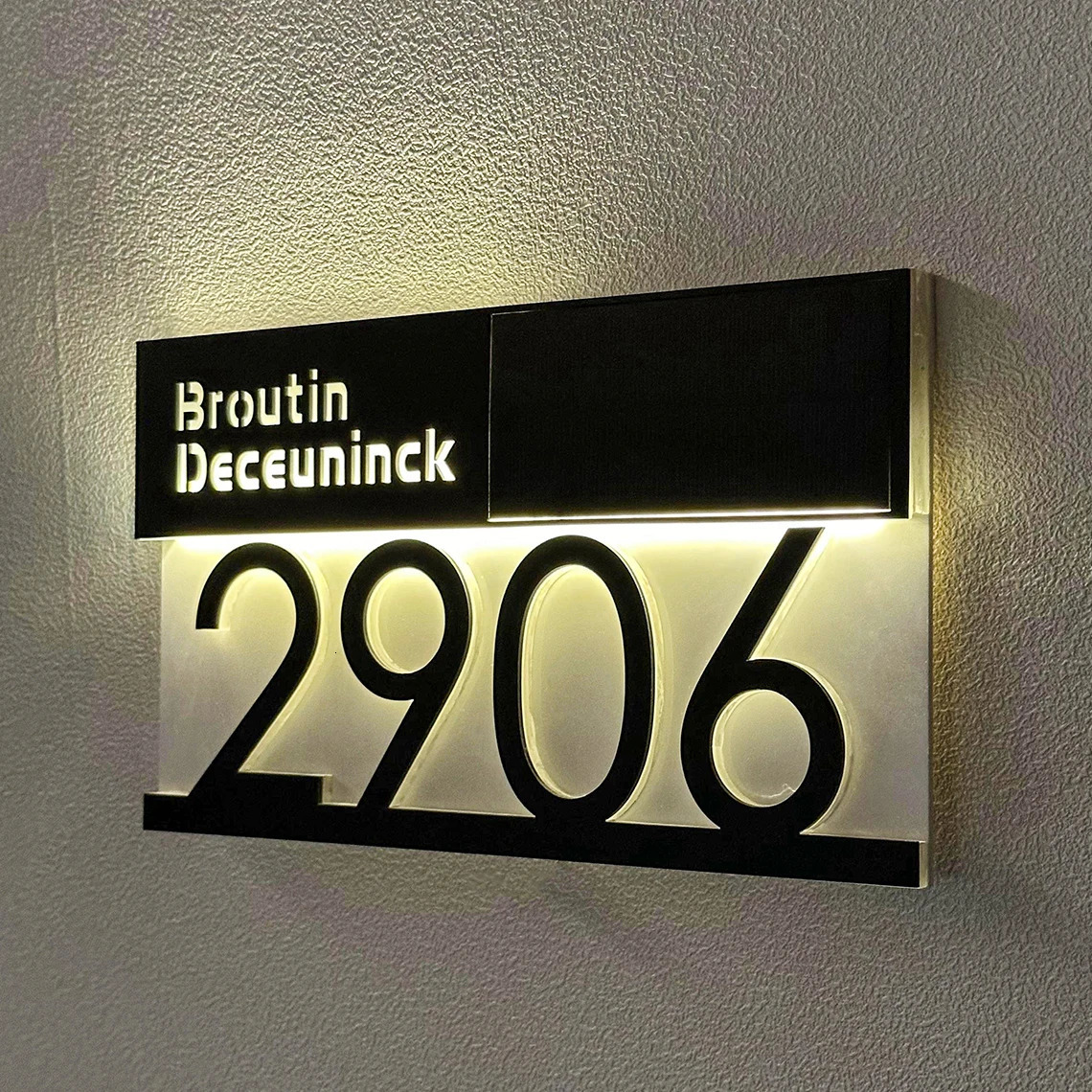 Personalized solar powered residential digital lights external LED Plaque customization 3D laser cutting street family name door sign 241008