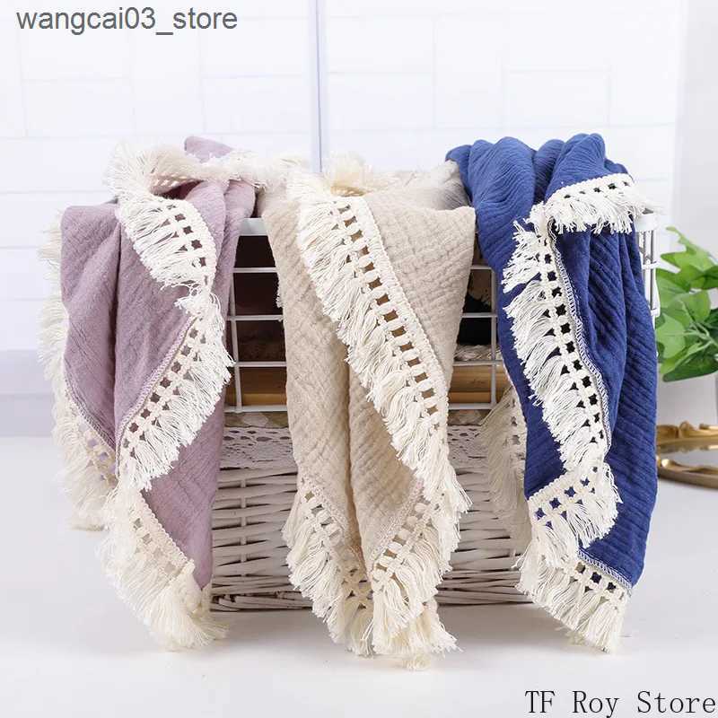Blankets Swaddling Newborn Baby Tassel Receiving Blanket Solid Color Cotton Muslin Swaddle Blanket for Infant Sleeping Quilt Bed Cover Swaddle Wrap L2