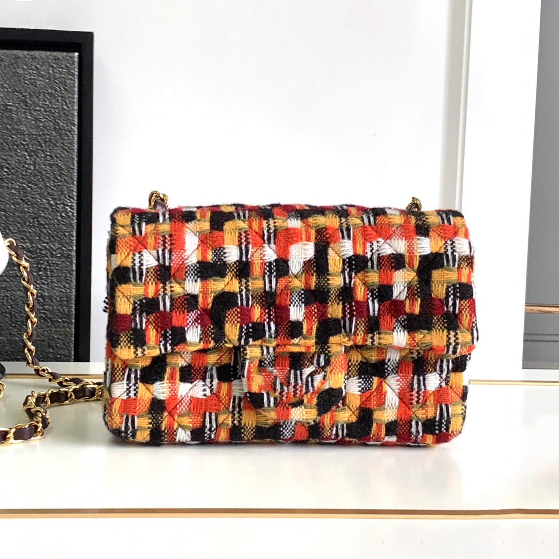 New 10a Classic Handbag Luxury Designer Cotton Wool Tweed Shoulder Bag Gold Metal Hardware Crossbody Bag Flap Chain Clutch Bag Women Casual Shopping Purse