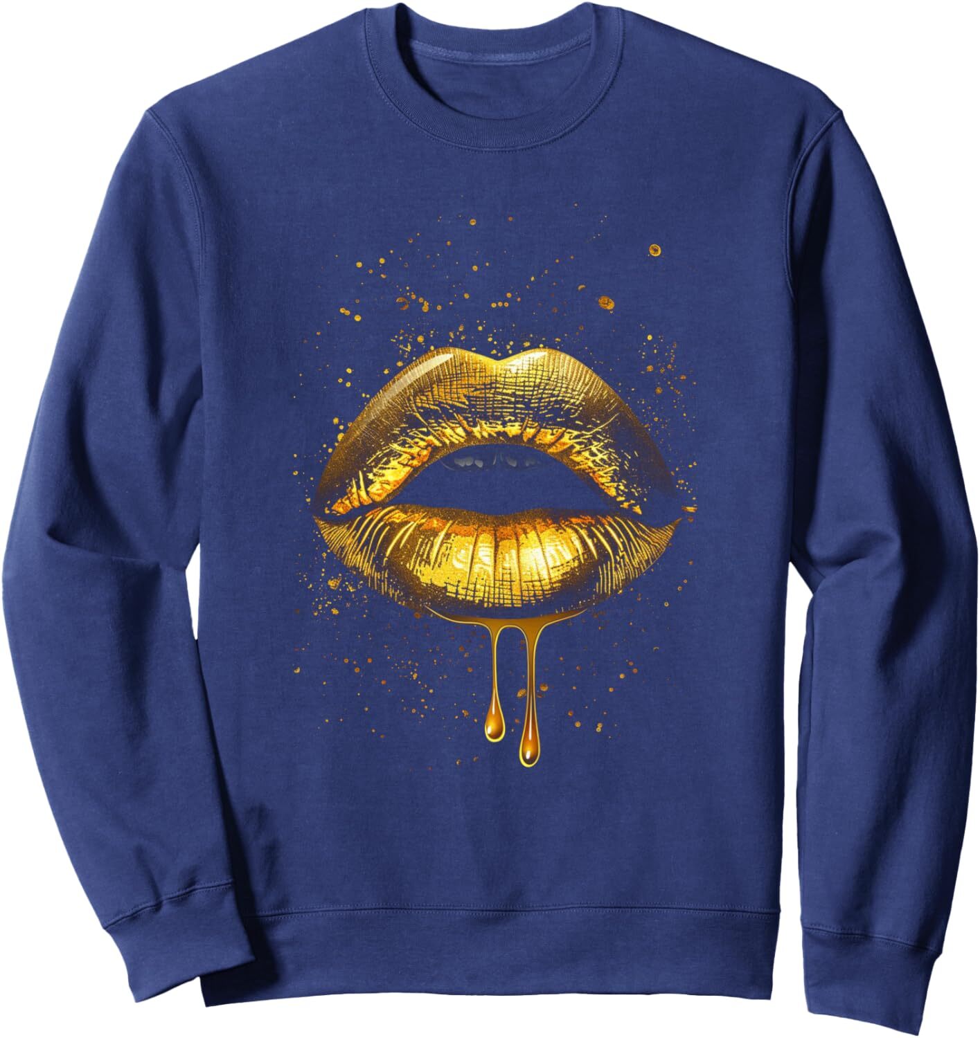 Long Sleeve Shirts for Men sweatshirt Golden Lips Dripping Effect Unique Design Art Sweatshirt Tee Streetwear Casual tops clothes