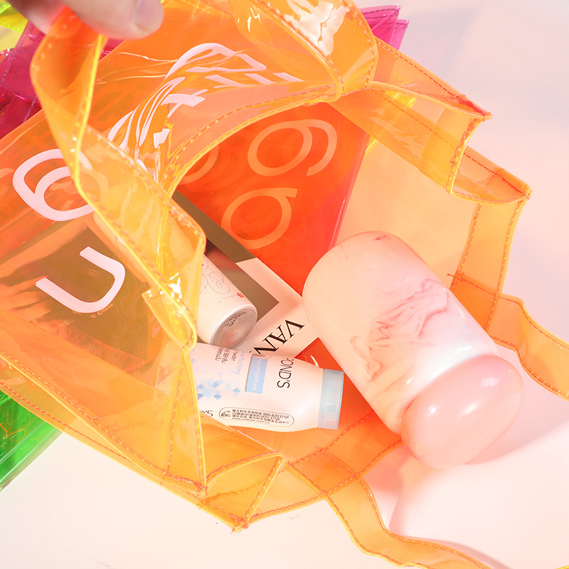 The tote bag transparent PVC wash bag candy handbag men and women multifunctional large-capacity waterproof storage bag can add LOGO