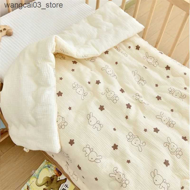 Blankets Swaddling Dropshipping Korean Baby Quilt Pure Muslin Cotton Blanket Baby Four Seasons Warm Soft Swaddle Wrapped Bedding Quilt L240910