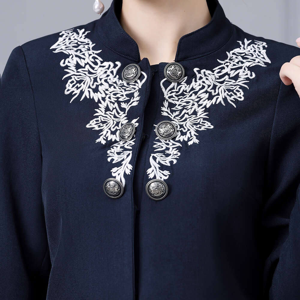 New Chinese style Hand Embroidered Small Stand up Collar Short Coat with Belt Half body Bag Hip Skirt Two piece Set 2024 Autumn