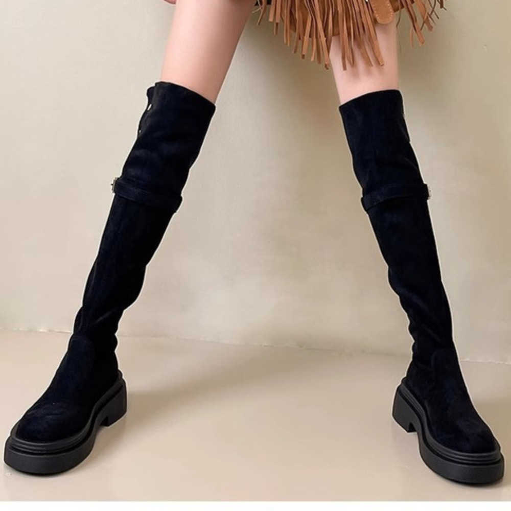 Autumn Winter Fashion Boots Two Wear Fold Thick Bottom Martin Boots Western Boots Thick Heel Knee Boots Knight Boots 240826