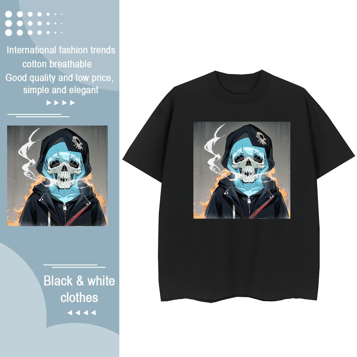 2024 Casual T shirt 230g Pure Cotton Crew Neck Sport skull Woman Tshirt Brand DIY Anime Tops Tees