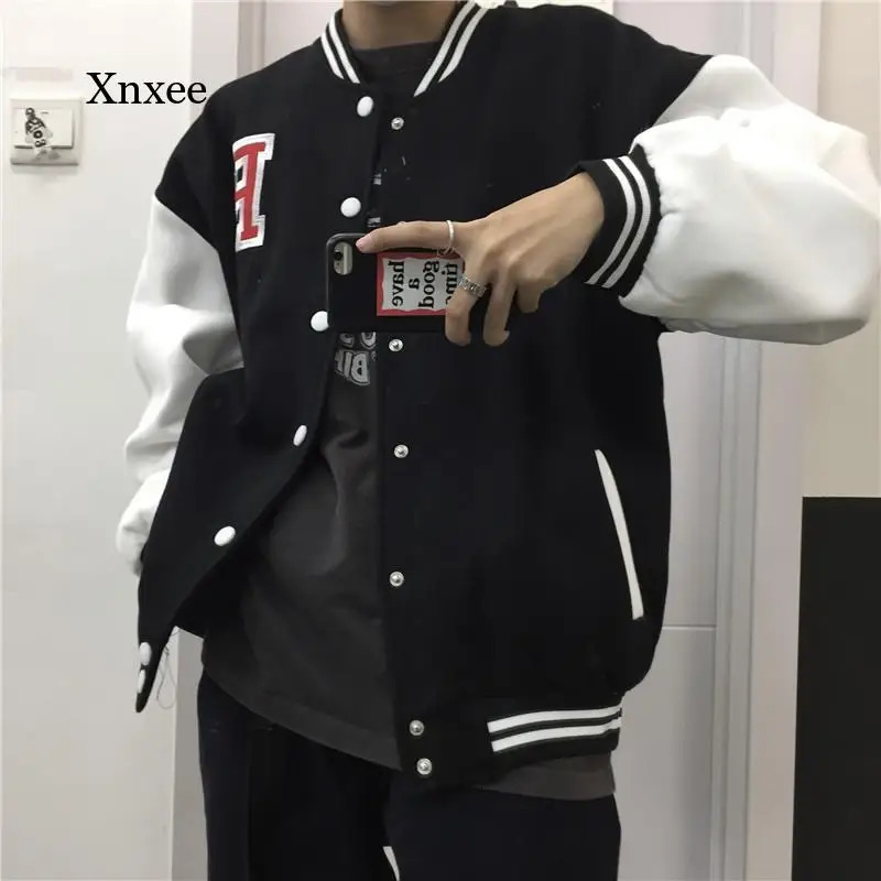Letter Print Caot Baseball Jacket Women Korean Casual Loose Pocket Oversized Bomber Sweatshirt Uniform Streetwear Couple Tops 241011