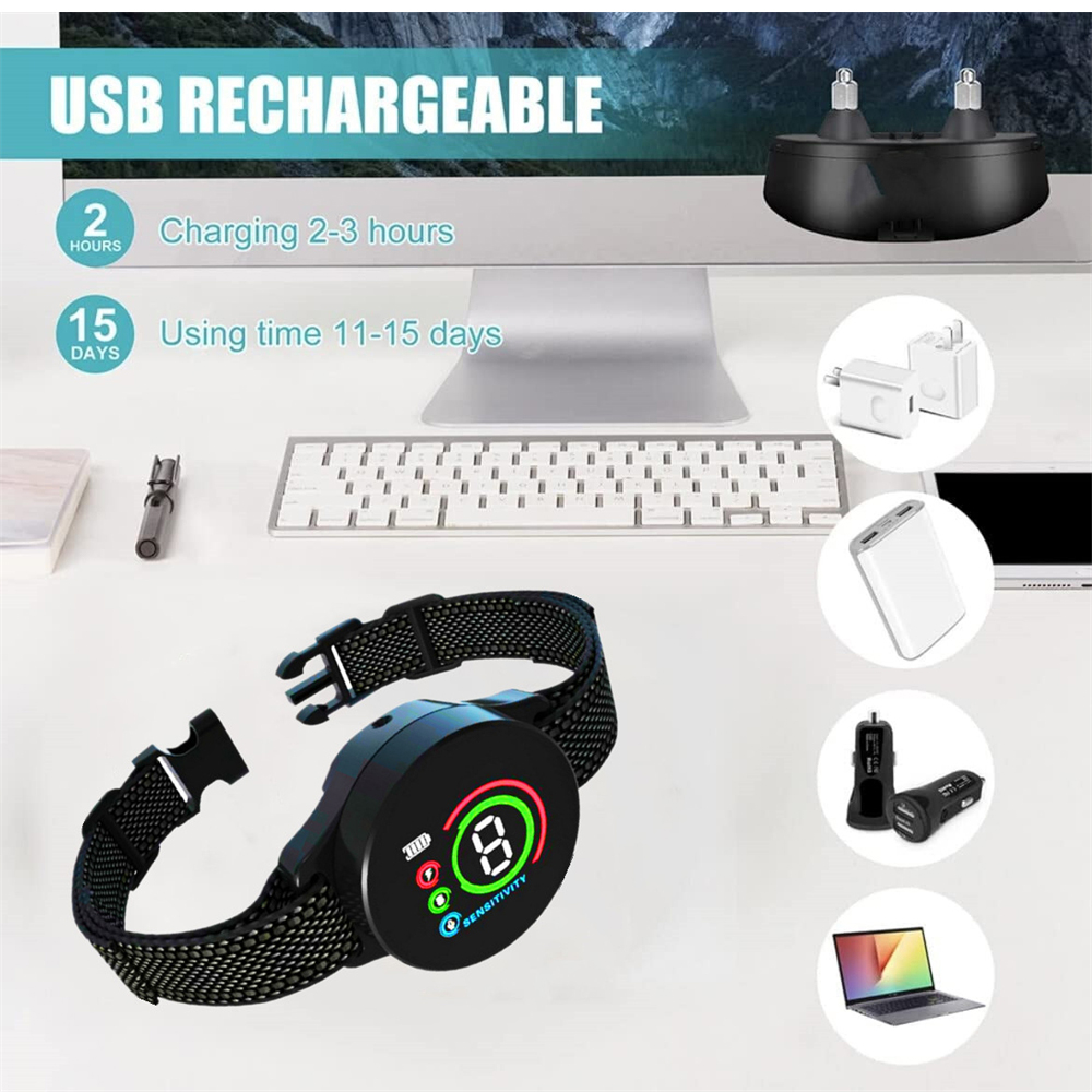 2024 New Waterproof Electric Collar For Dog Anti Bark Device Calming Dog Barking Stopper Bark Control Dog Training Aids