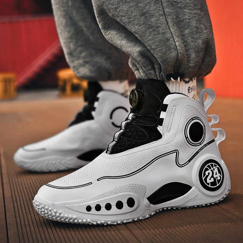 High-top Men Basketball Shoes Kids Rotating Button Basket Boots Brand Design Sneakers Men Outdoor Basketball Training Shoes Male