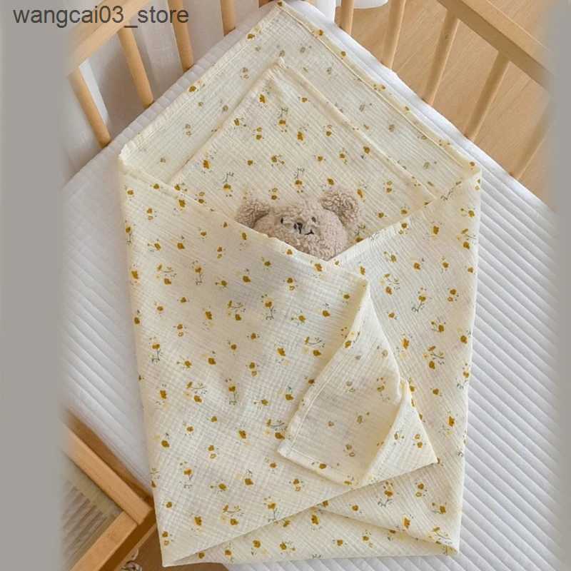 Blankets Swaddling Floral Print Cotton Baby Blanket Soft Double Layers Cotton Gauze Boy Girl Swaddle Blanket Wrap Newborn Bath Towel Stroller Cover L2