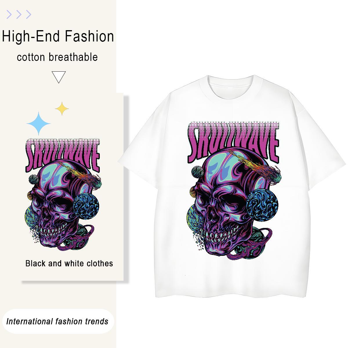 New T-Shirts for Women 230g 100% Cotton Short sleeve Soft Sport skull Woman Tshirt Loose fit Custom Print Plus Size Tee Shirt