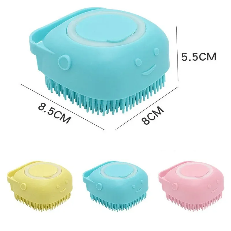 Dog Bath Brush, Pet Massage Brush Shampoo Dispenser, Soft Silicone Brush Rubber Bristle for Dog Grooming Brush Pet Accessories