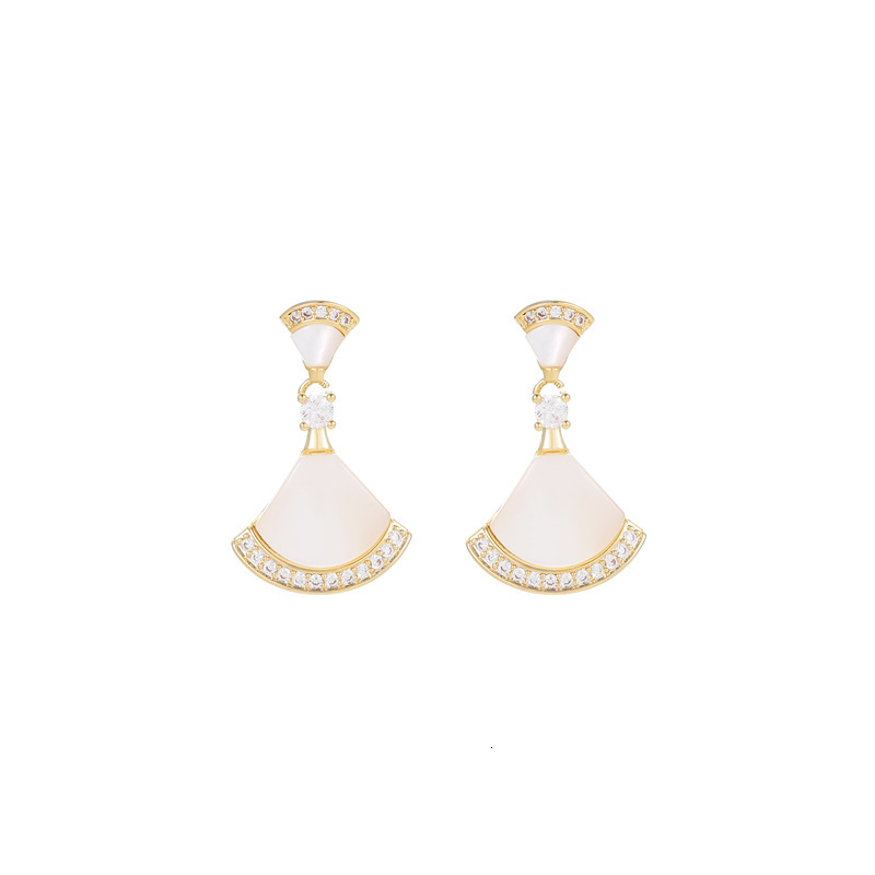 Fan shaped mother of pearl for women high-end feel a light temperament. New fashionable and versatile earrings with exquisite design