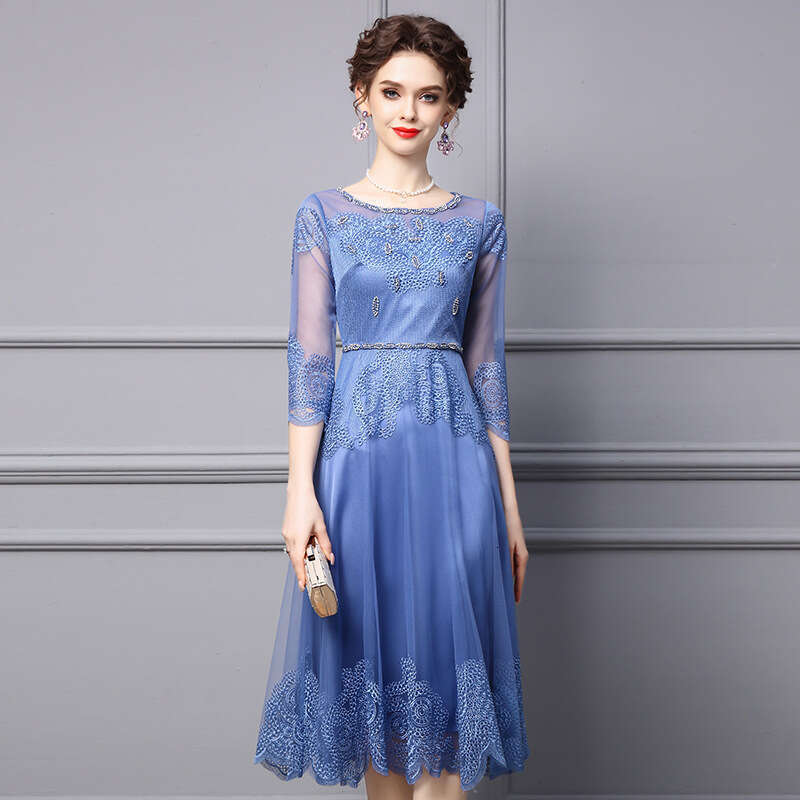 formal occasion 2024 new style feminine temperament high-end feeling waist cinching embroidered long skirt dress