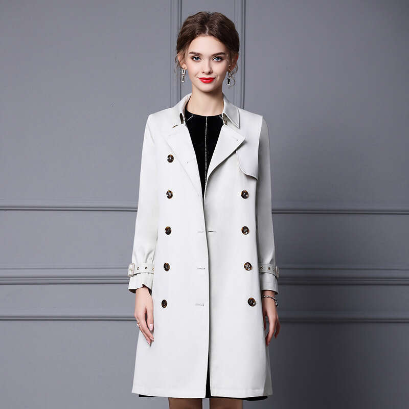 British style windbreaker womens 2024 new autumn fashion high-end slimming mid length double breasted jacket