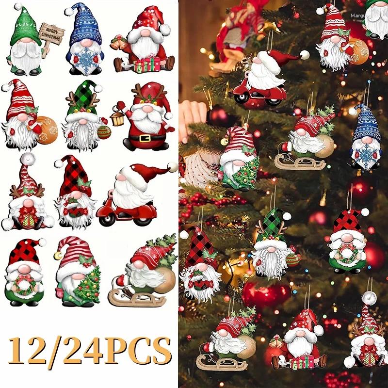 Christmas Tree Ornaments Wooden Gnome Hanging Decorations, Santa Elf Crafts Xmas Party Supplies, Set of 3