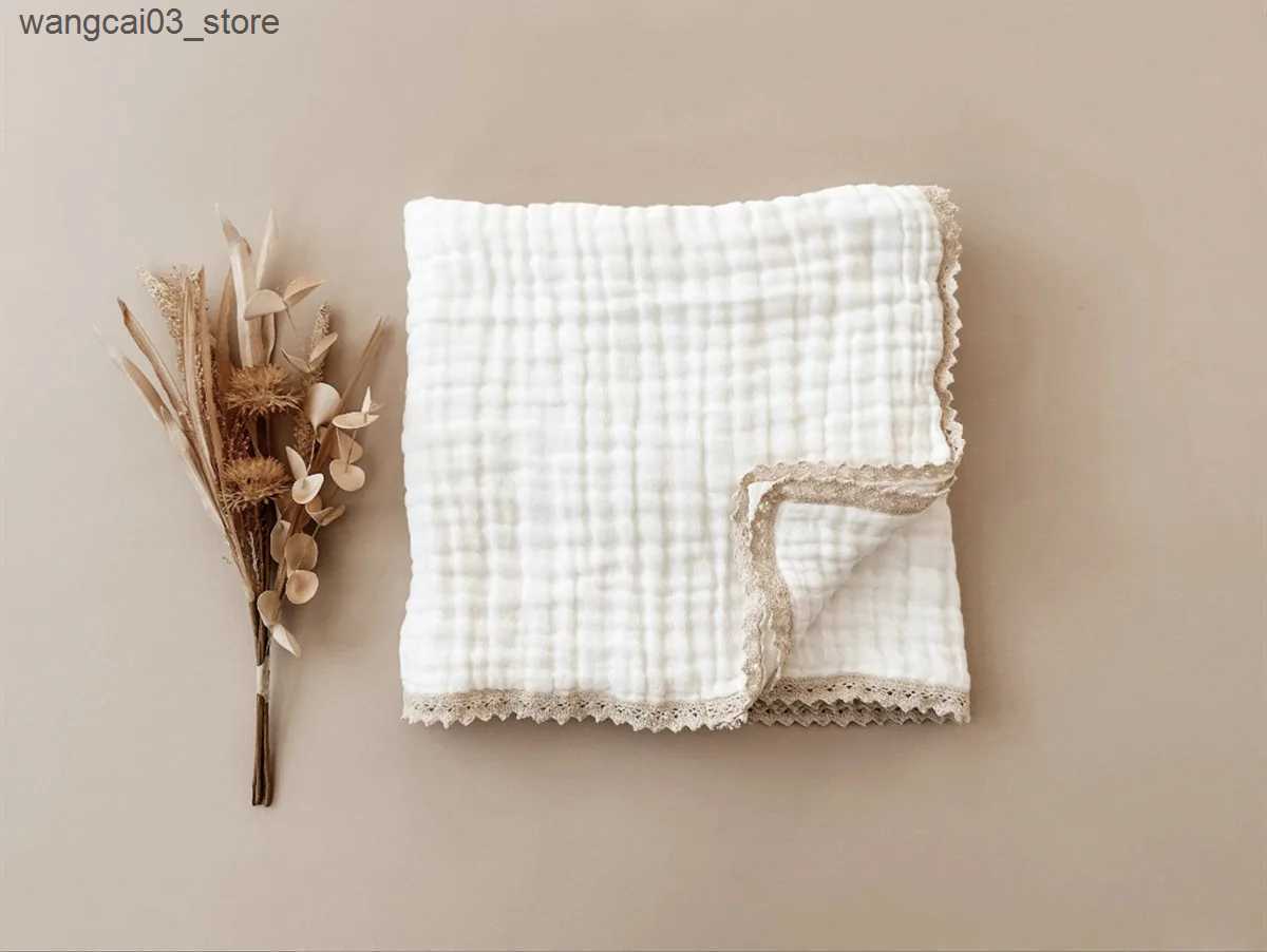 Blankets Swaddling 6 Layers Muslin Blankets for Babies Blankets Newborn Solid Lace Swaddle Blanket Baby Bath Towel Cotton Gauze Cover Mother Kids L240