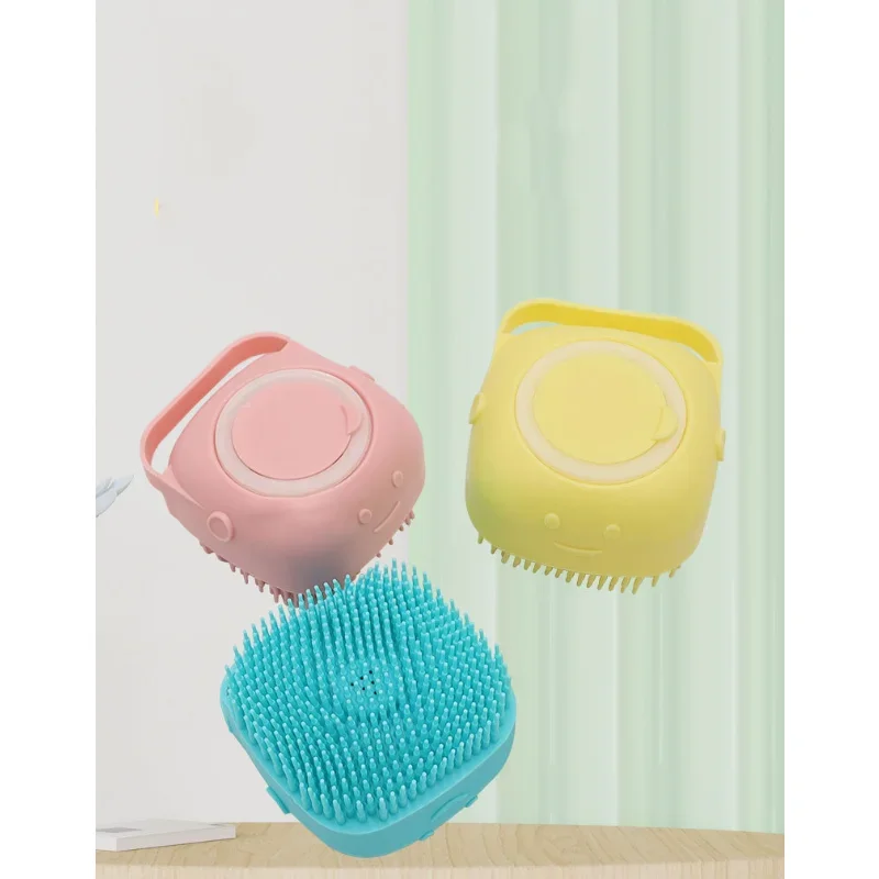 Dog Bath Brush, Pet Massage Brush Shampoo Dispenser, Soft Silicone Brush Rubber Bristle for Dog Grooming Brush Pet Accessories
