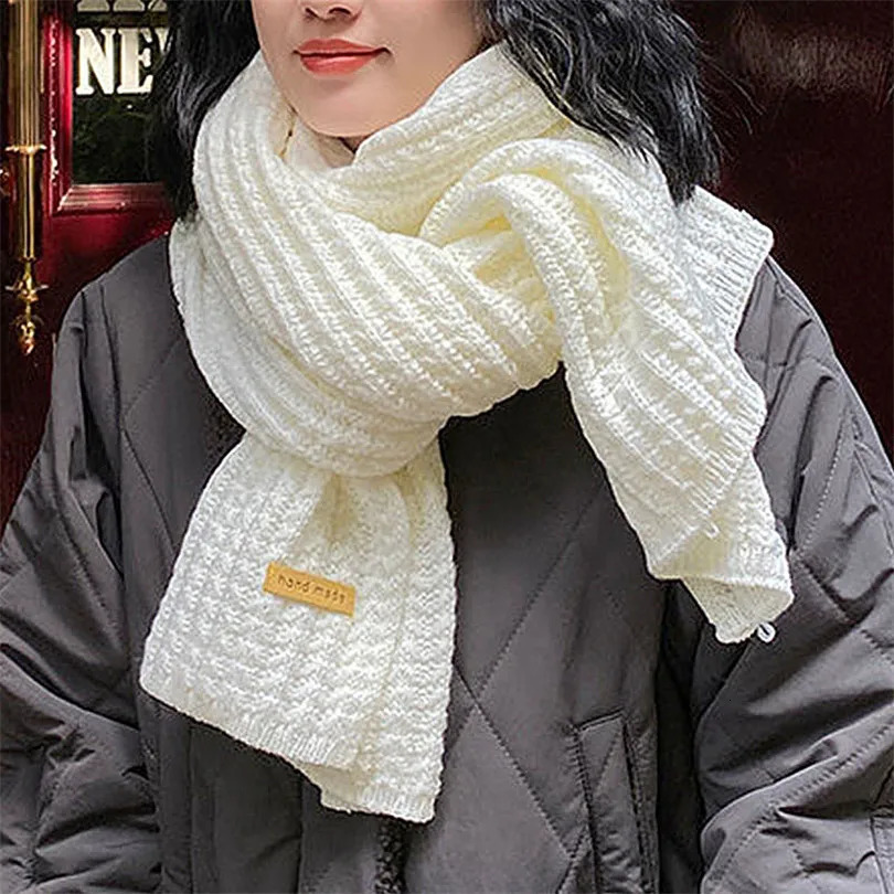 Korean WomenS Knitted Scarf Winter Wild Student Warm Ladies White Black Thick Long Woman Scarf 241009