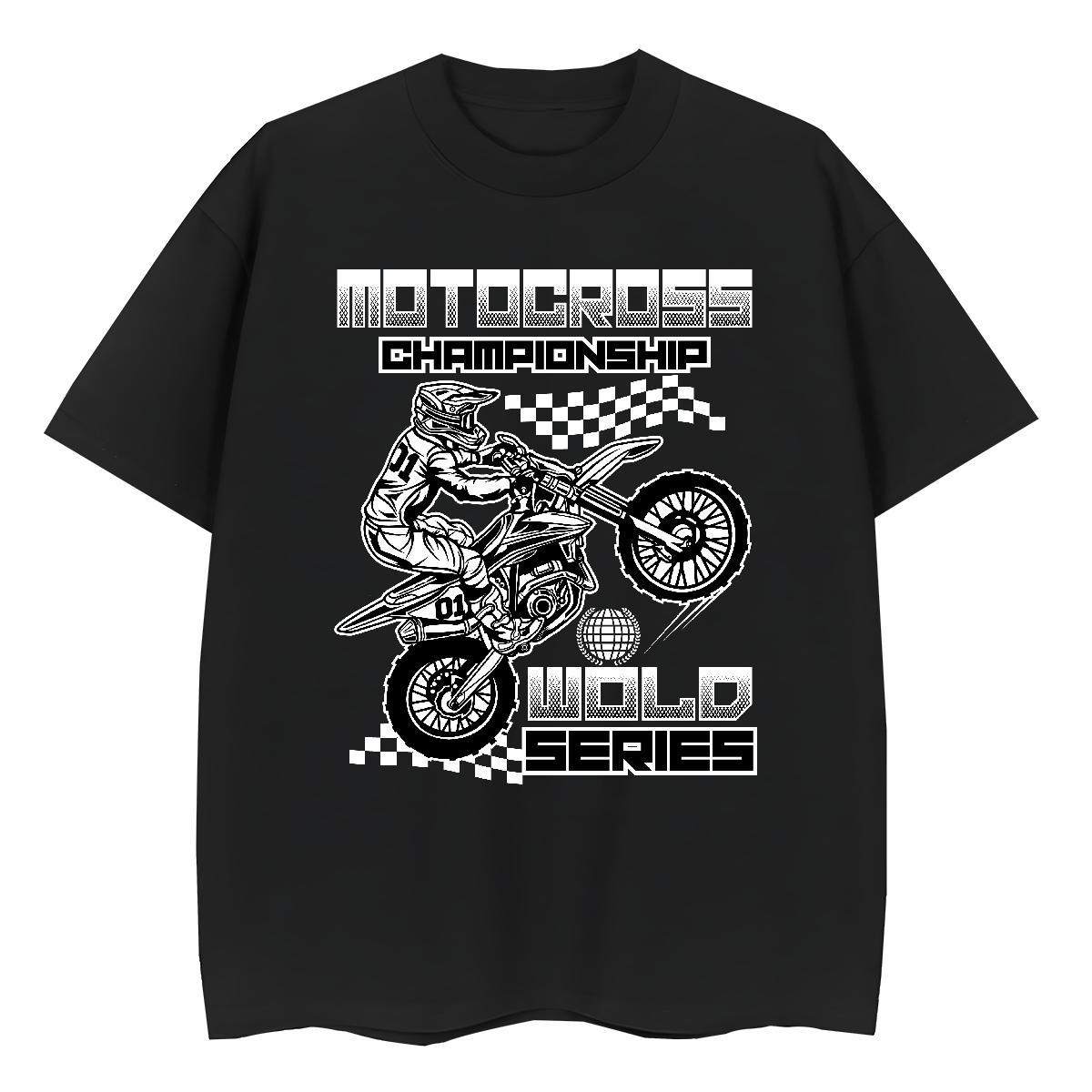 Casual New T shirt 230g Cotton Crew Neck High Street Hip Hop motorbike Tshirt for Man Woman High quality Graphic Tops