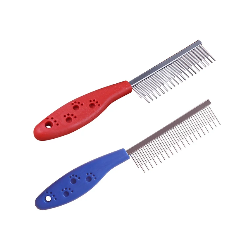 Stainless Steel Dog Comb Pet Hair Removal Shedding Pin Long and Short Tooth Steel Needle Dog Comb for Cat Cleaning Grooming Tool