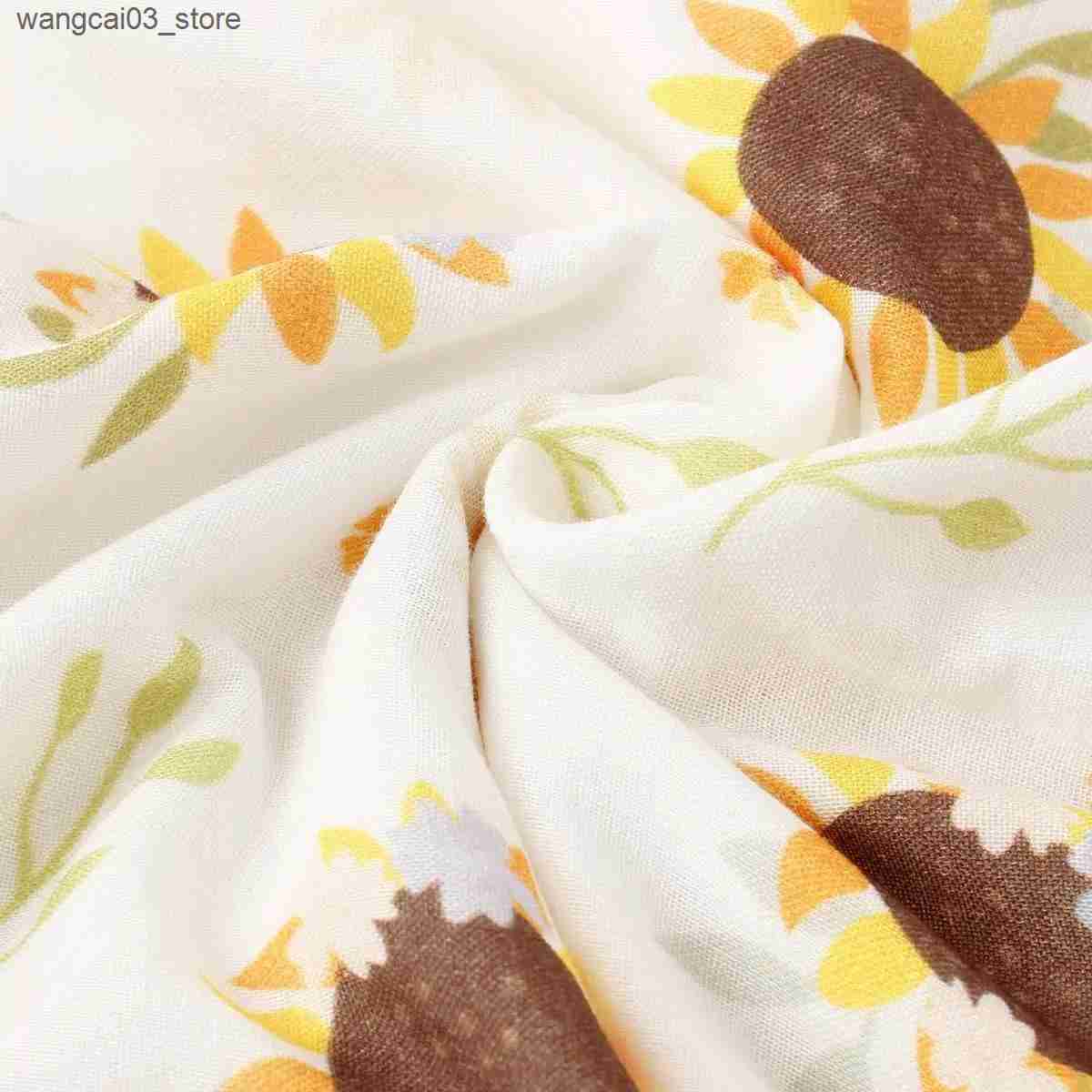 Blankets Swaddling Cotton Muslin Baby Blanket Double Layers Sunflower Gauze Newborn Tassel Swaddle Blanket Wrap Kids Nursery Quilt Bedding L240910