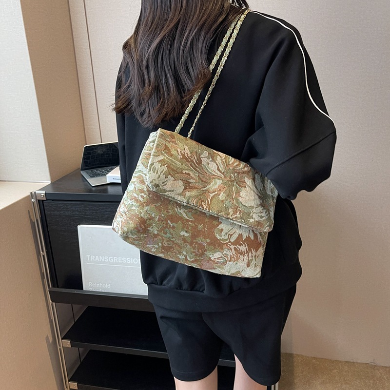 Casual Simple Pearl Jacquard Oil Painting Tote for Women New Style Trendy Large Capacity Shoulder Bag