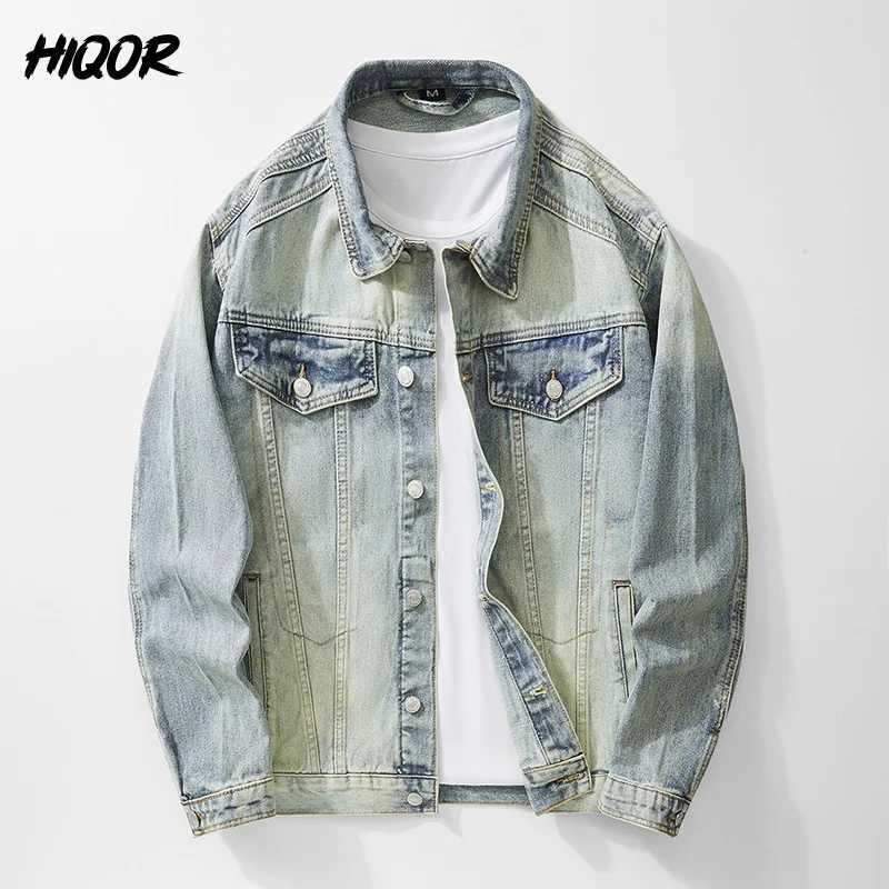 HIQOR autumn mens retro denim jacket fashionable motorcycle jacket mens jacket high-quality mens bag jeans jacket W241011