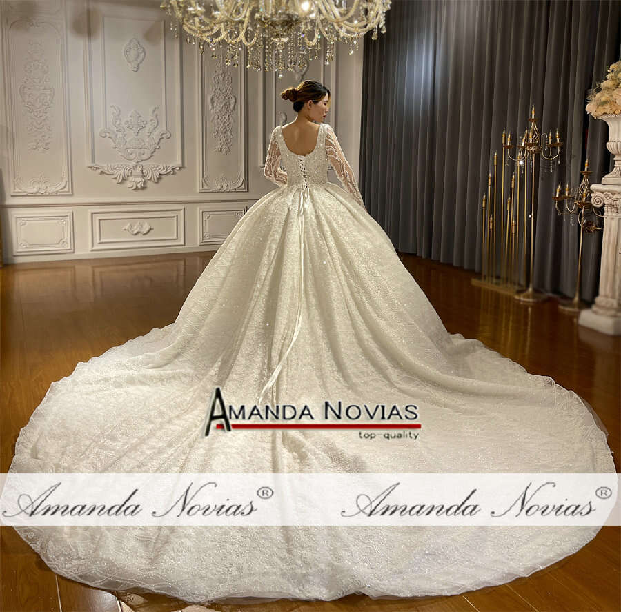 sy Long Train Wedding Dress Long Sleeves Bridal Dress