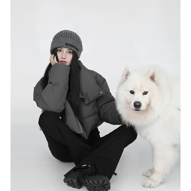 Grey Down Jacket Womens Coat Black Fashion American Street Clothing Y2K Style Duck Down Womens Winter Short Coat 241009