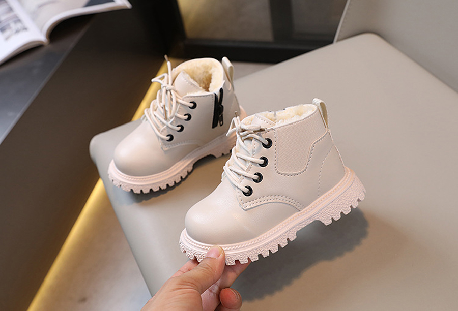Fashion Kids Boys Girls Boots British Style Winter Warm Velvet Short Boots Cutefeet Children Casual Anti-slip Zipper Leather Shoes Sizes 21-30