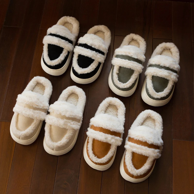 Comwarm plush womens soft slider winter fur fuzzy soft fluffy collar comfortable slider indoor fur artificial fur warm house slider 241007