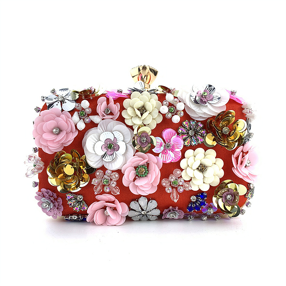 new designer bag Colorful Flower Clutch Purse for Women Floral Evening Clutch Flower Handbag with Metal Rhinestones Women Clutches Chain Strap Shoulde