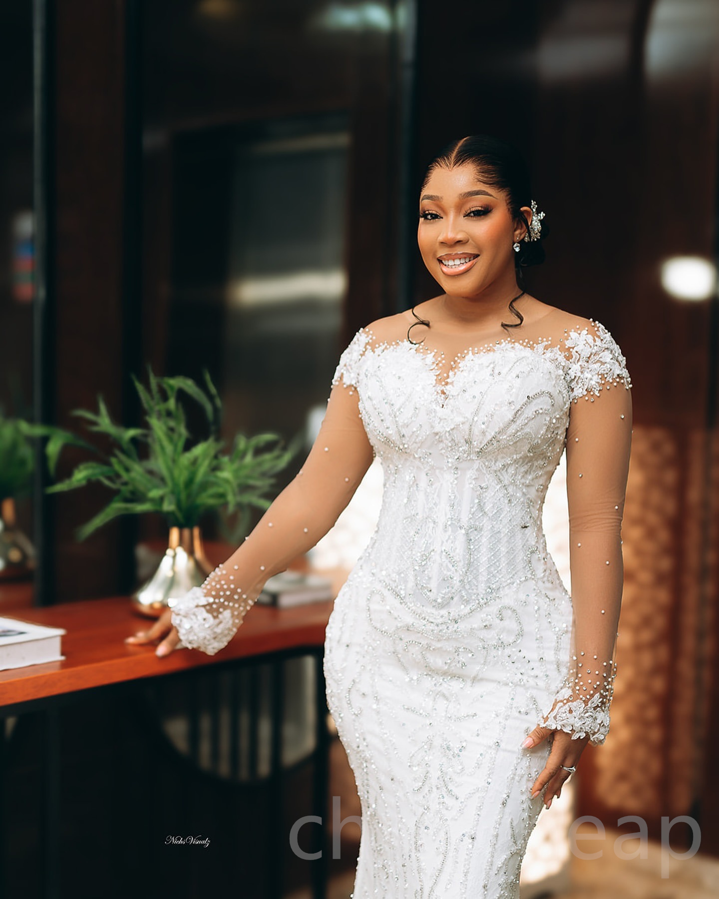 Aso 2024 Arabic Ebi Plus Size Off White Mermaid Wedding Dresses Laceful Beaded Detachable Train Full Sleeves Vintage Elegant Bridal Gowns Dress