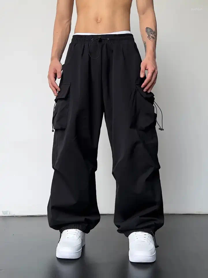 2025 S Fashion Designer Men S Pants Spring Summer Fashion Casual Pans For Men Streetwear Solid Color Cargo Elastic Waist Wide Leg Joggers